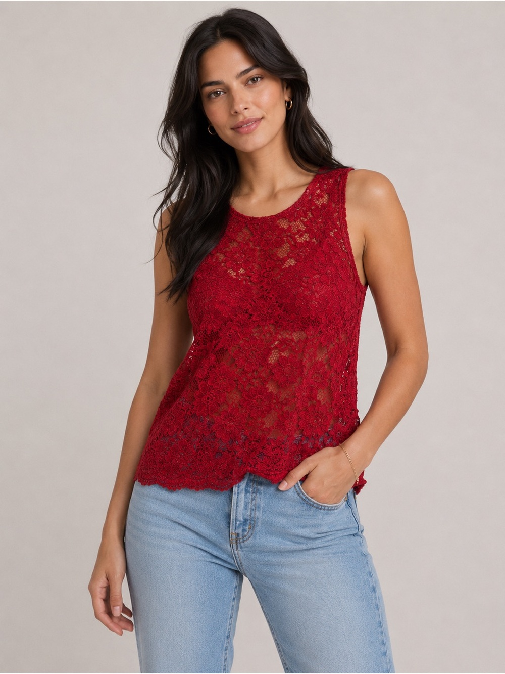 Victorias Secret Women’s Red Lace Tank Size Large
